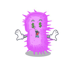 Rich cartoon character design of acinetobacter baumannii with money eyes