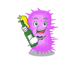 Mascot character design of acinetobacter baumannii say cheers with bottle of beer