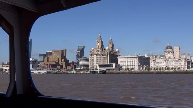 Liverpool city skyline seen from across the water England UK 4K