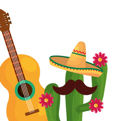 Mexican cactus with hat and guitar design, Mexico culture tourism landmark latin and party theme Vector illustration