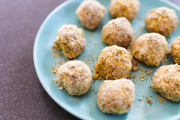 plant-based food,  vegan risotto arancini balls before been deep fried