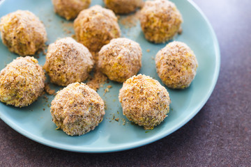 plant-based food,  vegan risotto arancini balls before been deep fried