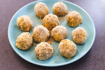 plant-based food,  vegan risotto arancini balls before been deep fried