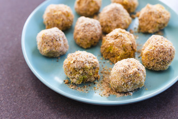 plant-based food,  vegan risotto arancini balls before been deep fried