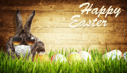 Easter rabbit with medical mask at epidemic time