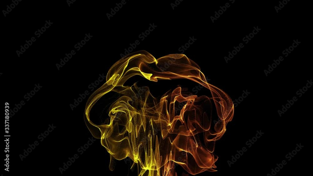 Poster abstract loopable orange motion waving dots texture with glowing defocused particles on black backgr