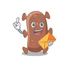 Happy actinomyces israelii mascot design concept with brown envelope
