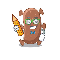 A brainy student actinomyces israelii cartoon character with pencil and glasses