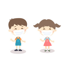 boy and girl wearing Mask vector