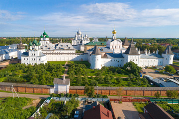 Fototapeta na wymiar Rostov Kremlin on a sunny July morning (shot from a quadrocopter). Golden ring of Russia