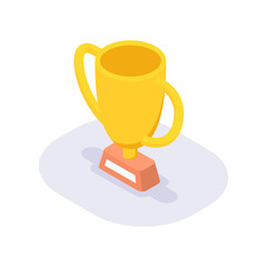 golden trophy isometric icon with modern flat style color