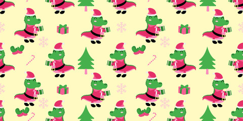cute alligator crocodile animal winter theme seamless pattern for printing