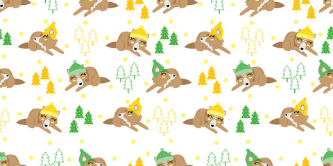 cute  animal baby wolf winter theme seamless pattern for printing