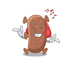 Actinomyces israelii Cartoon design concept listening music