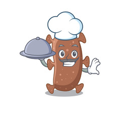 Actinomyces israelii chef cartoon character serving food on tray