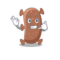 Cartoon design of actinomyces israelii with call me funny gesture