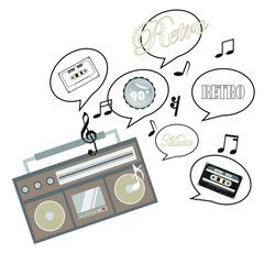 Cassette tape and Cassette player Vector illustration isolated white background.