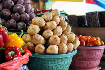 Vegetables on the basket neatly at a market