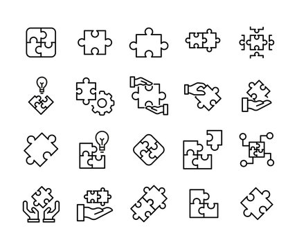 Simple set of solution icons in trendy line style.