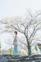 Obraz premium 桜と女性