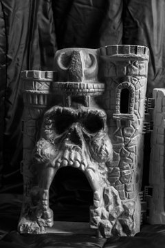 Tiffin, Iowa, USA  - 4/2019: 1980's toy action figure accessory He-Man Castle Greyskull by Mattel