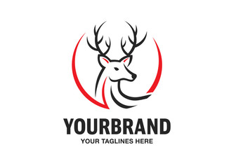 Deer head logo, creative Deer head silhouette monogram Logo concept, deer head on circle logo, deer head with beautiful antler