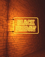 Fototapeta na wymiar Black Friday sale inscription design. Black Friday banner. Electric bulbs retro billboard.. 3D rendering