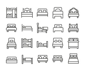 Big set of bed line icons.