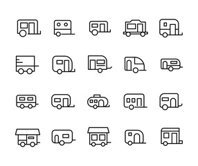 Simple set of caravan icons in trendy line style. - obrazy, fototapety, plakaty