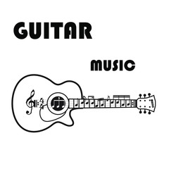 Vector illustration of vintage guitar on white background