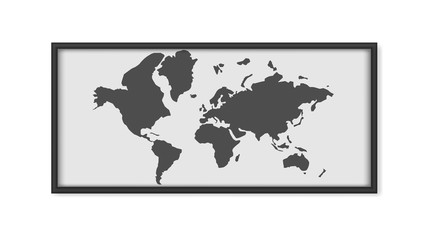 Painting with a world map isolated on a white background. Painting with black frames. map outline. Vector.