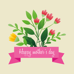 happy mother day card with flowers and leafs decoration vector illustration design