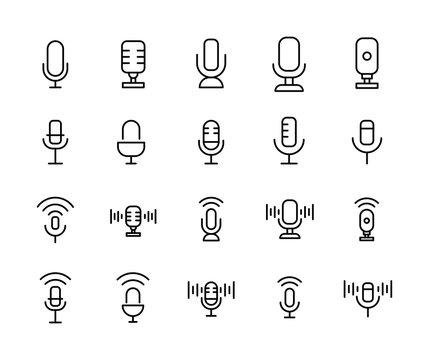 Stroke line icons set of microphone. S
