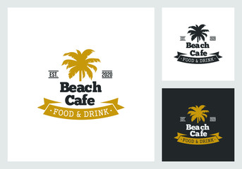 beach cafe logo design premium vector