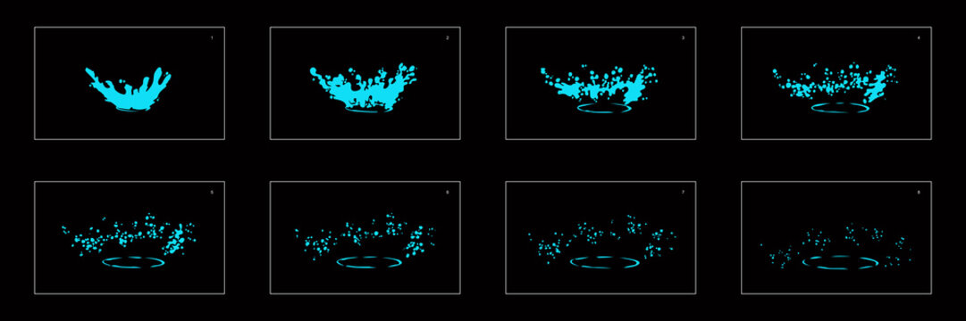 Water splash special effect animation sprite sheet. Classic animation for game, cartoon, motion or something else.