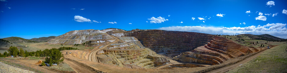 Panoramic view of the Victor Cresson Mine, an active open pit gold mine in Cripple Creek, Colorado,...