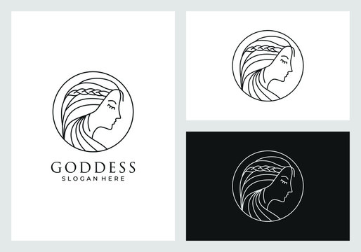 Goddess Logo Design In Line Art Style