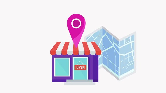Store with pin and map flat animation.