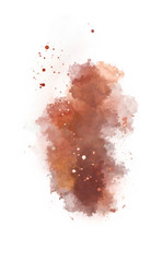 Watercolor painted background with blots and splatters. Brush stroked painting. 2D Illustration.