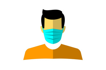 flat vector illustration man wearing masker to avoid breathing smoke, virus pandemic. Life and healthy element. Can be used for web and mobile development. Suitable for infographic 