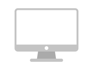 computer icon grey isolated on white background, front monitor screen display symbol, modern computer pc flat for clip art, icons simple lcd digital desktop, computer lcd screen for infographics
