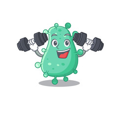 Mascot design of smiling Fitness exercise agrobacterium tumefaciens lift up barbells
