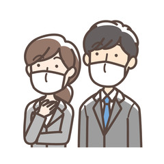 マスクをしている男女 スーツ