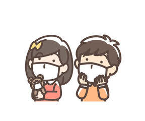 Obraz premium マスクをしている男女 幼児 