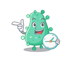 Agrobacterium tumefaciens mascot design concept smiling with clock