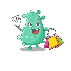 Rich and famous agrobacterium tumefaciens cartoon character holding shopping bags