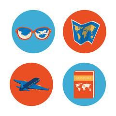 paper map with set icons in frames circular vector illustration design