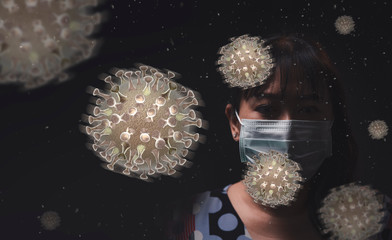 Women wearing protective mask against transmissible infectious diseases and as protection against...