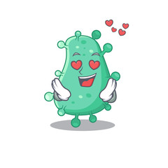 Cute agrobacterium tumefaciens cartoon character has a falling in love face