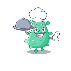 Agrobacterium tumefaciens chef cartoon character serving food on tray